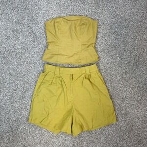 Express Green Linen Blend Shorts Tube Top Set Womens XS/S Resort Vacation